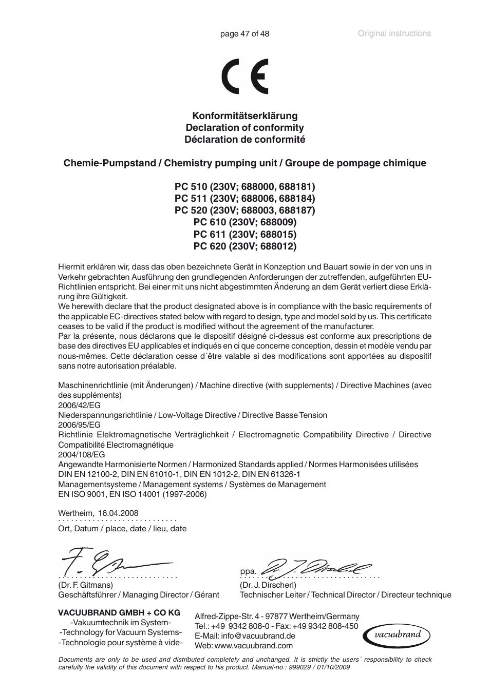 VACUUBRAND PC 620 User Manual | Page 47 / 48