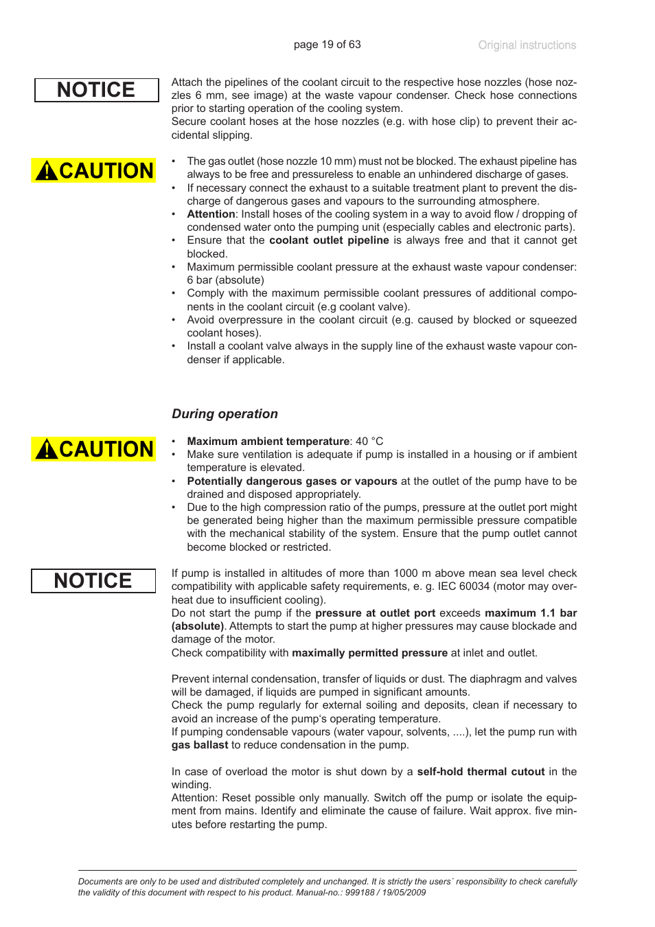 During operation, Notice | VACUUBRAND PC 620 NT User Manual | Page 19 / 63