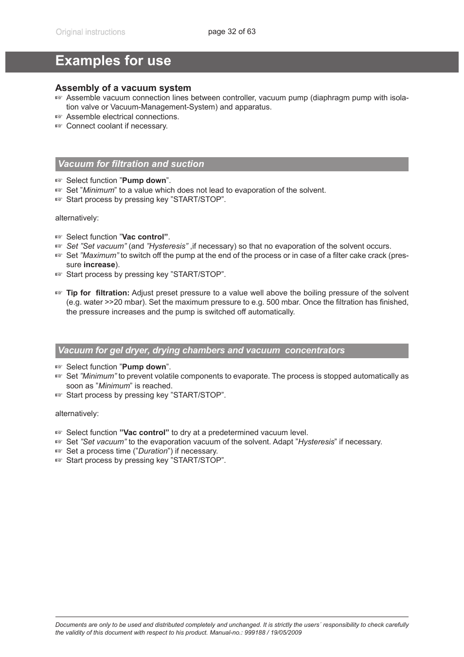 Examples for use, Vacuum for filtration and suction | VACUUBRAND PC 620 NT User Manual | Page 32 / 63