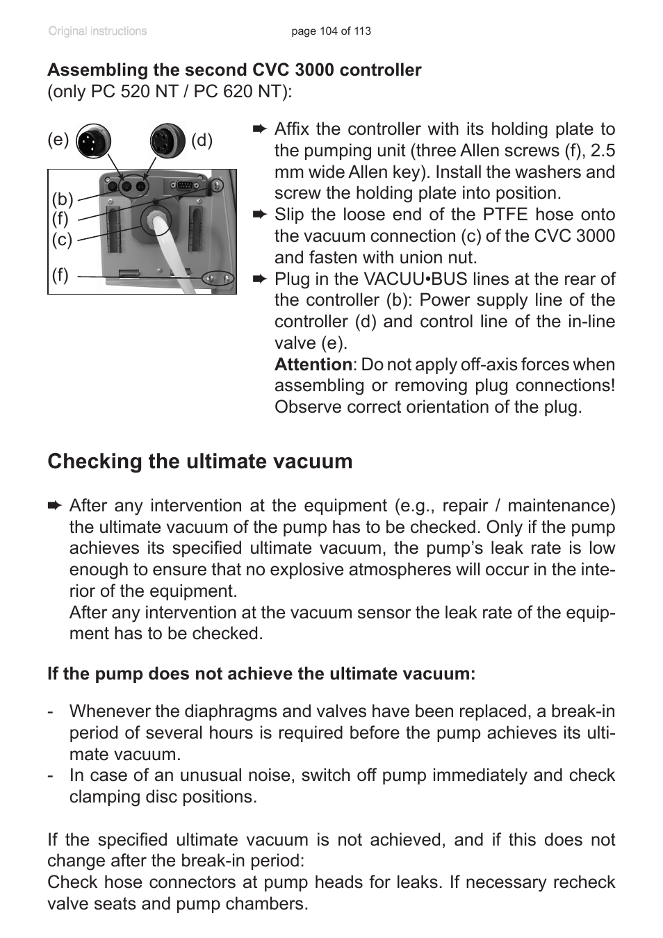 Checking the ultimate vacuum | VACUUBRAND PC 620 NT plastic housing User Manual | Page 104 / 113