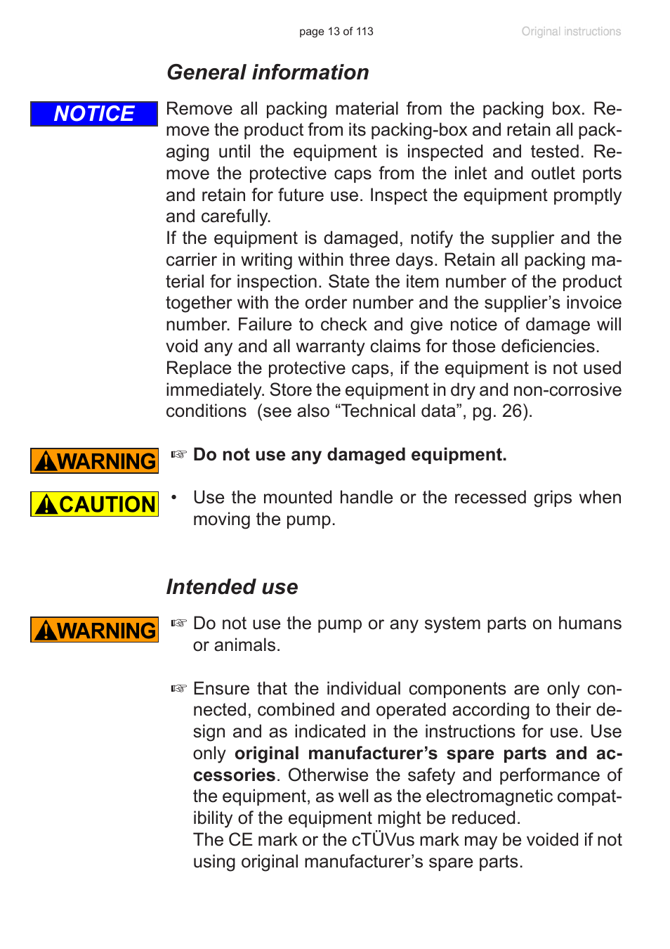 General information, Intended use, Notice | VACUUBRAND PC 620 NT plastic housing User Manual | Page 13 / 113