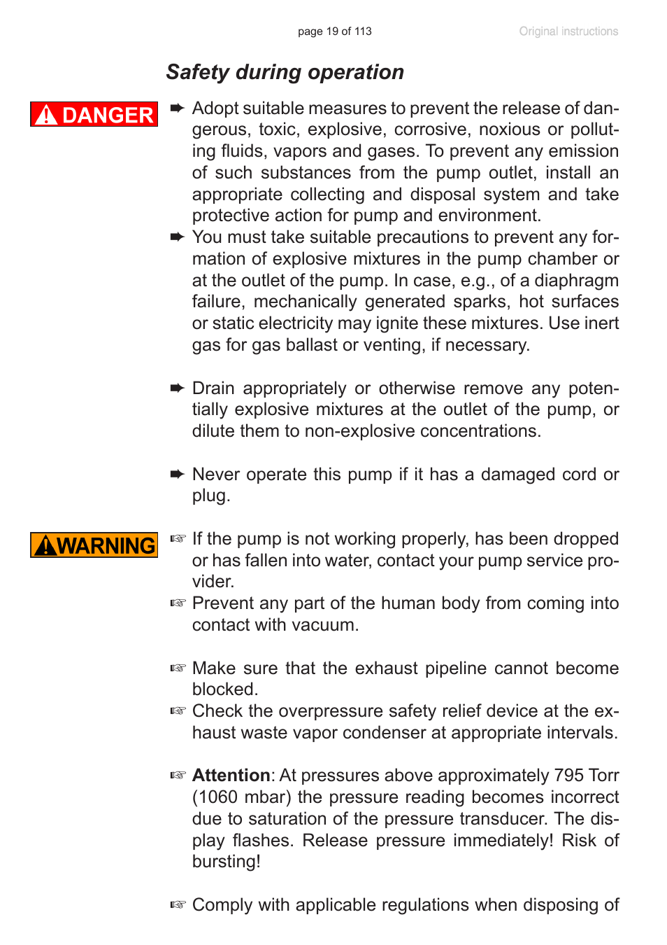 Safety during operation | VACUUBRAND PC 620 NT plastic housing User Manual | Page 19 / 113