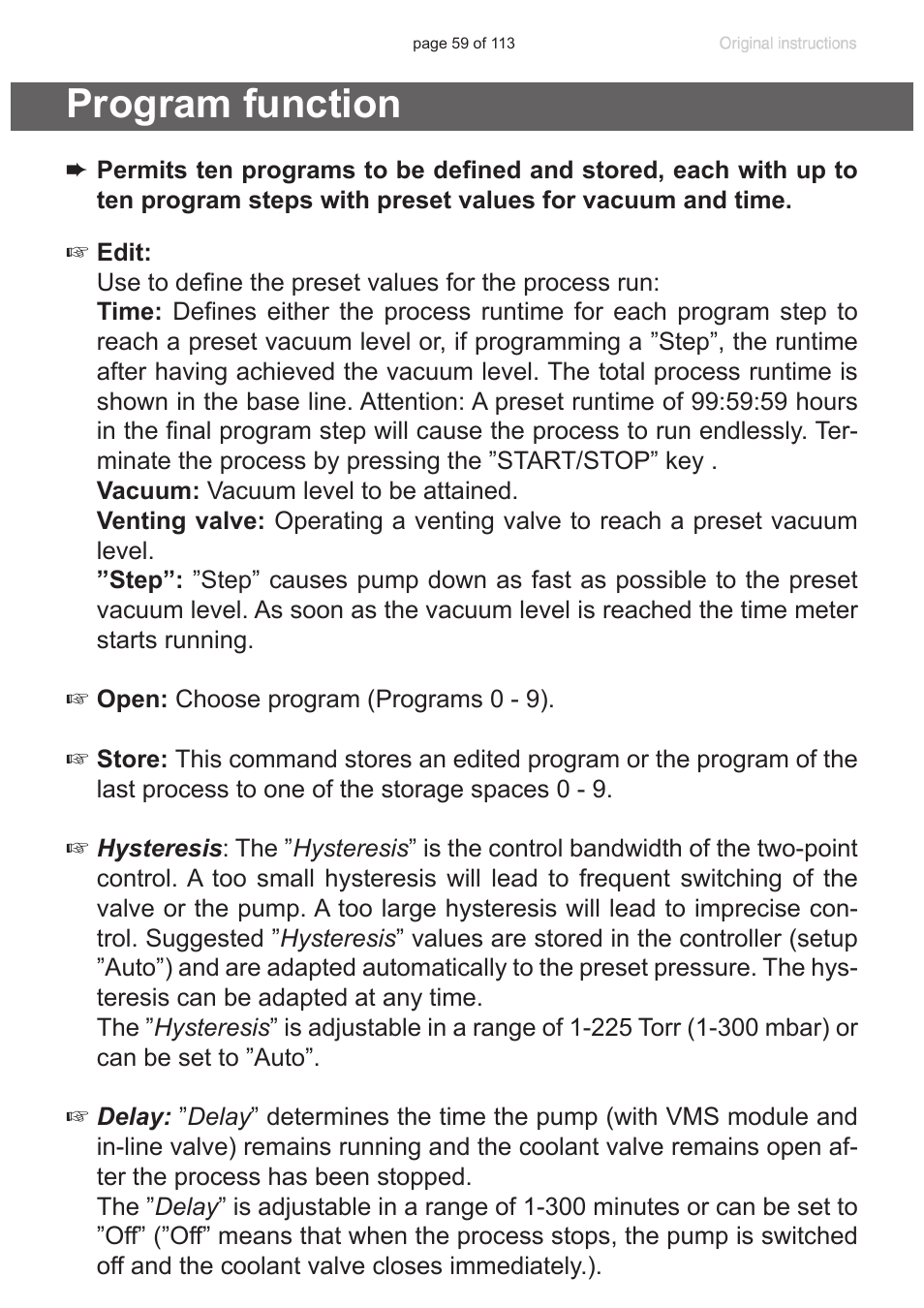 Program function | VACUUBRAND PC 620 NT plastic housing User Manual | Page 59 / 113