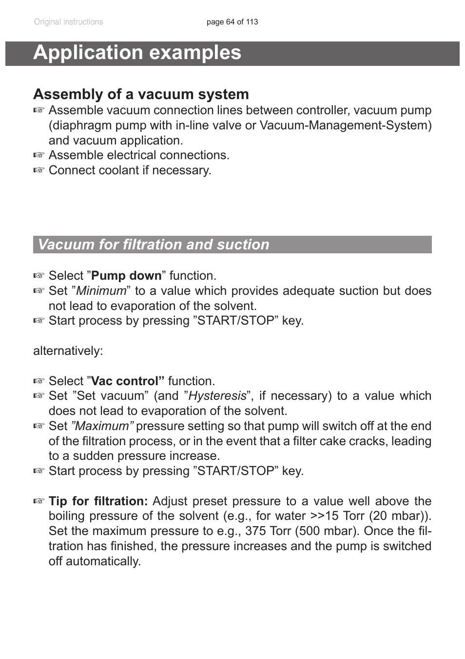 Application examples, Vacuum for filtration and suction, Assembly of a vacuum system | VACUUBRAND PC 620 NT plastic housing User Manual | Page 64 / 113