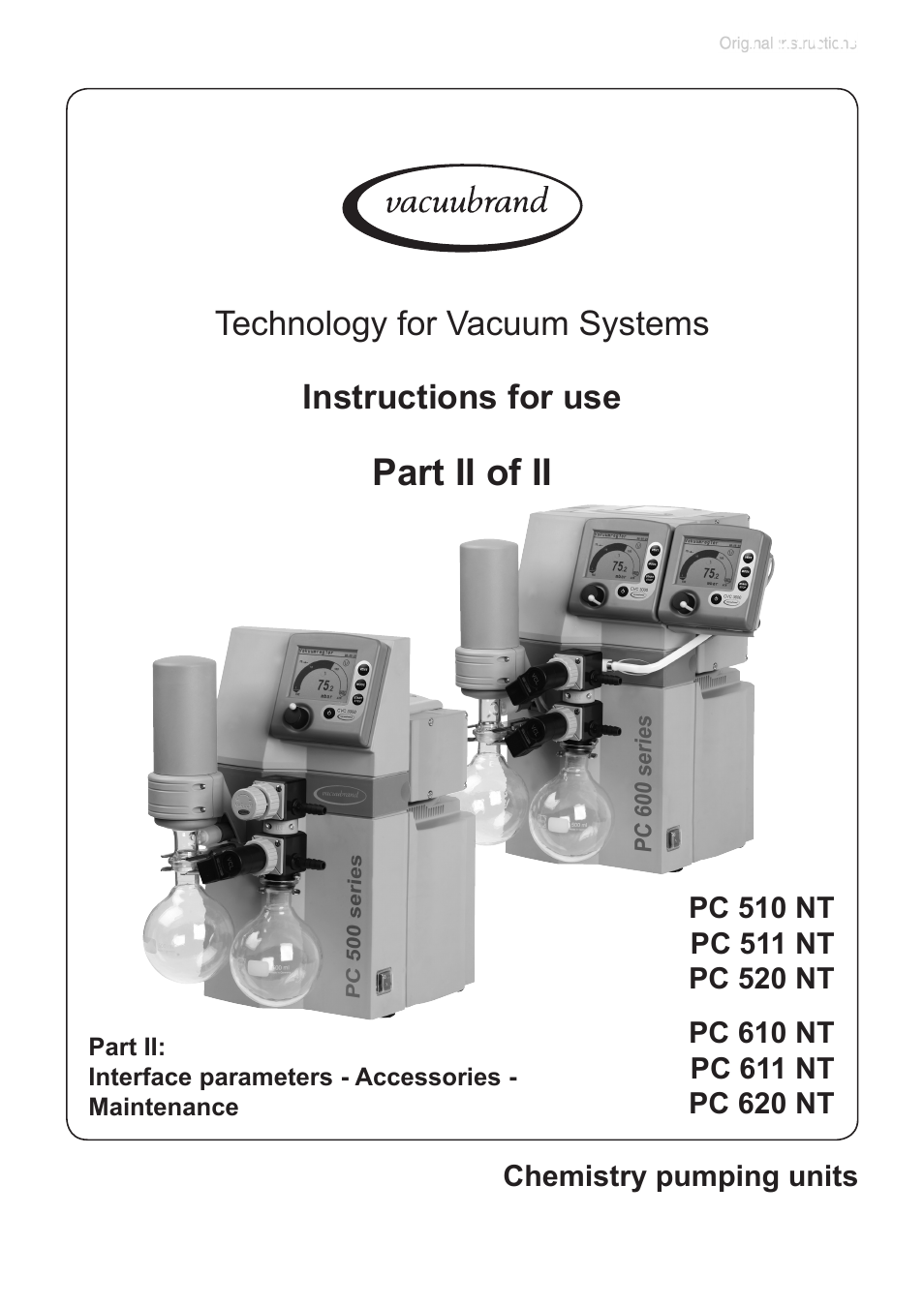 Part ii, Part ii of ii, Instructions for use technology for vacuum systems | VACUUBRAND PC 620 NT plastic housing User Manual | Page 73 / 113