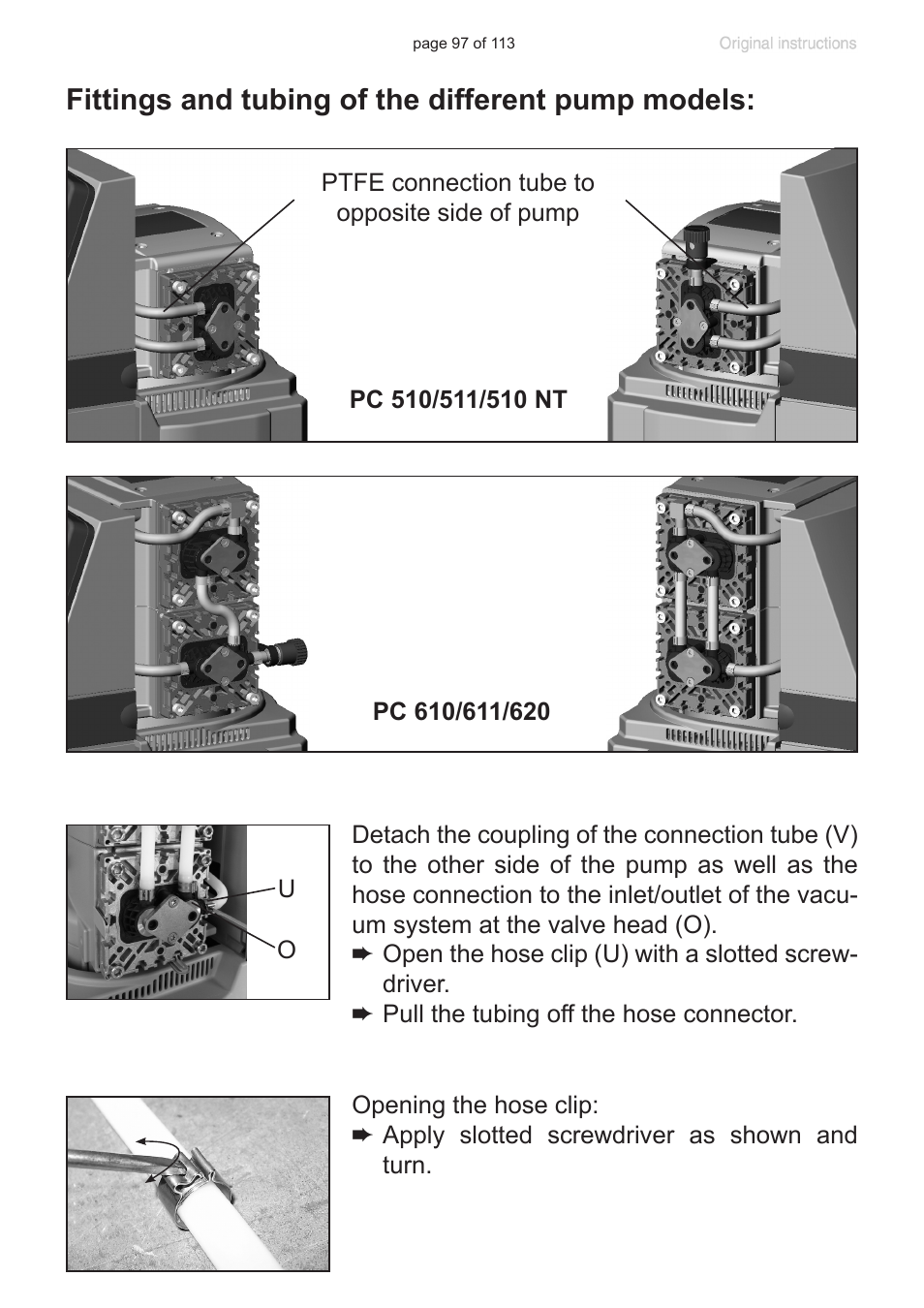 Fittings and tubing of the different pump models | VACUUBRAND PC 620 NT plastic housing User Manual | Page 97 / 113