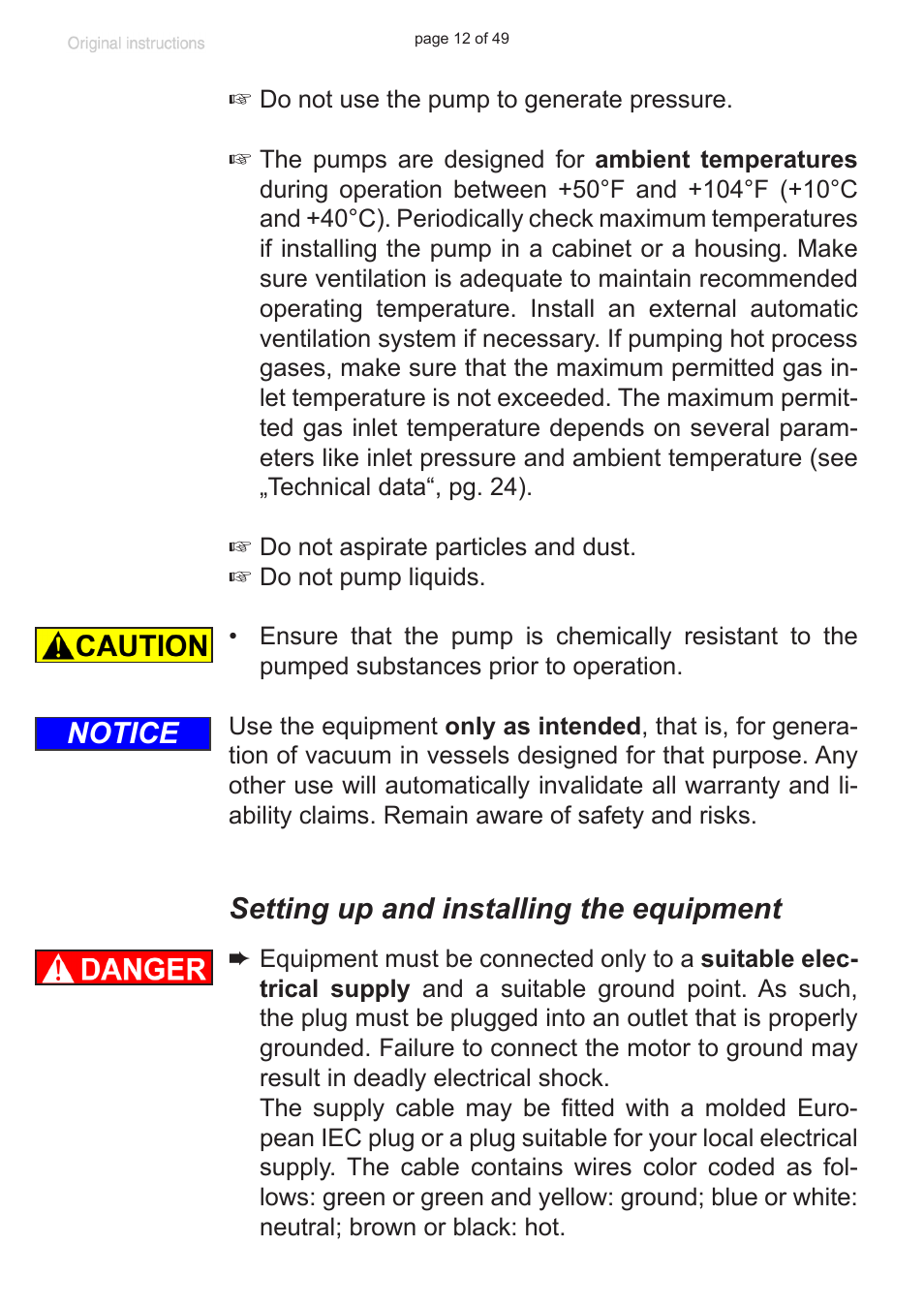Setting up and installing the equipment, Notice | VACUUBRAND PC 8 m. RC 6 User Manual | Page 12 / 49