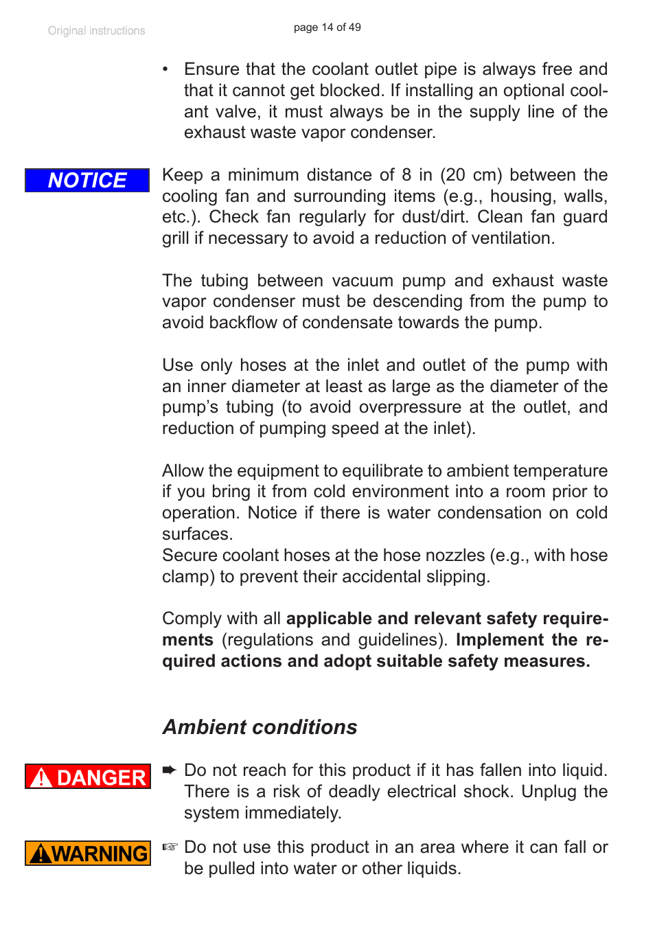 Ambient conditions, Notice | VACUUBRAND PC 8 m. RC 6 User Manual | Page 14 / 49