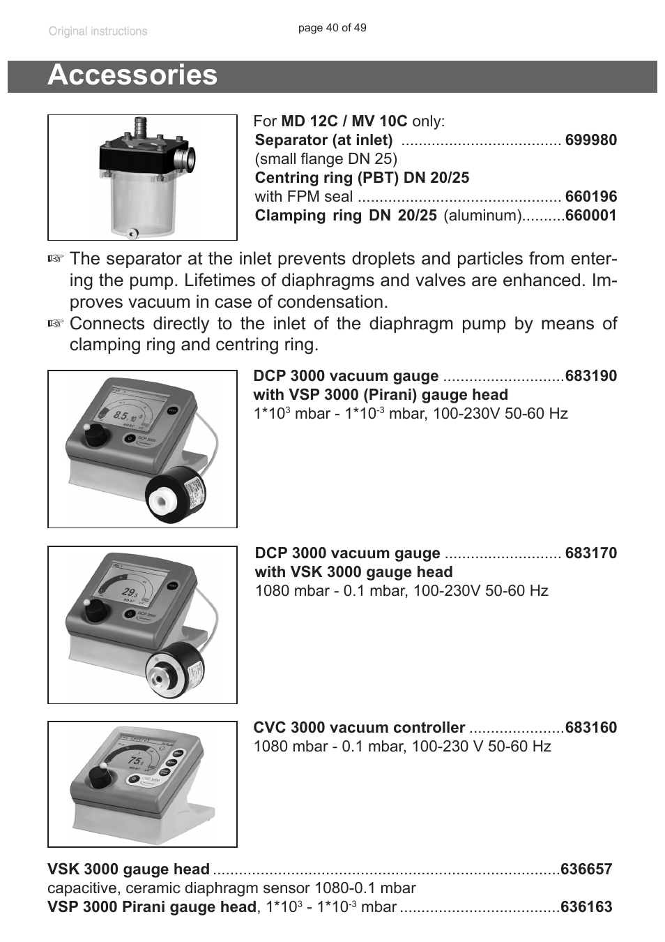 Accessories | VACUUBRAND PC 8 m. RC 6 User Manual | Page 40 / 49