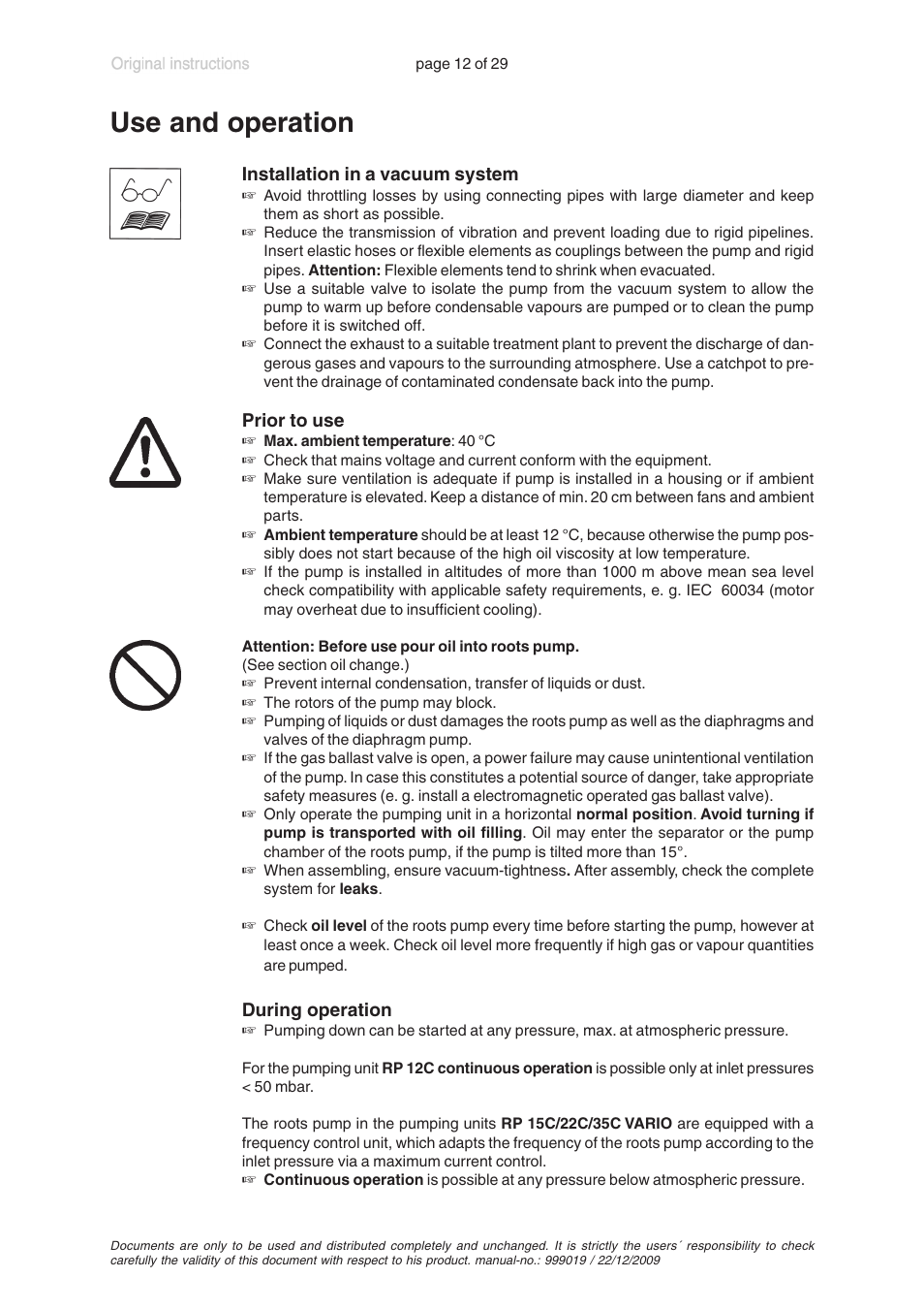 Use and operation | VACUUBRAND RP 35C VARIO User Manual | Page 12 / 29