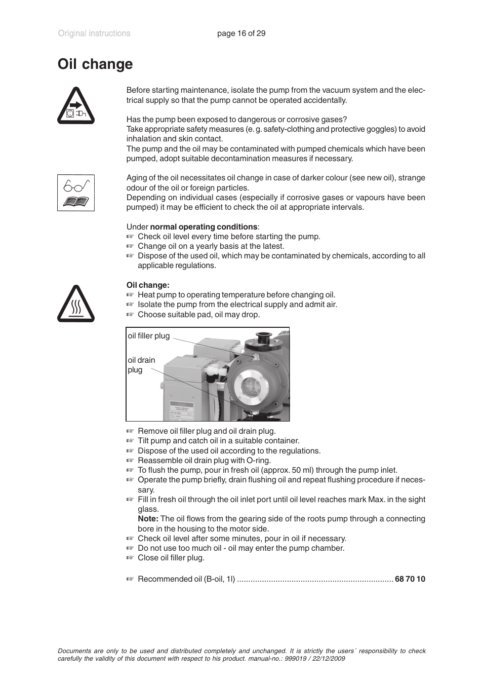 Oil change | VACUUBRAND RP 35C VARIO User Manual | Page 16 / 29