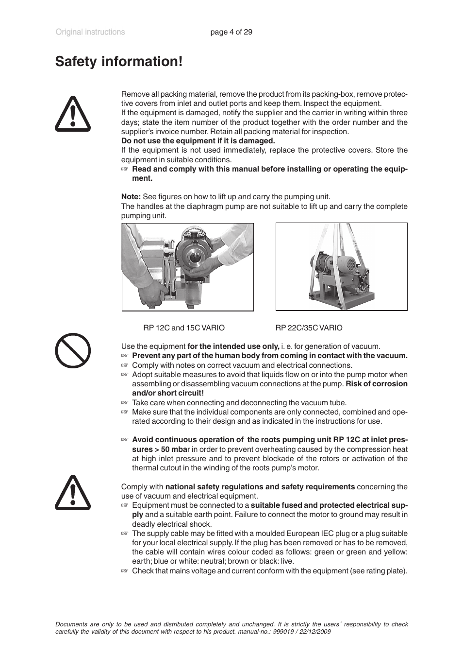 Safety information | VACUUBRAND RP 35C VARIO User Manual | Page 4 / 29