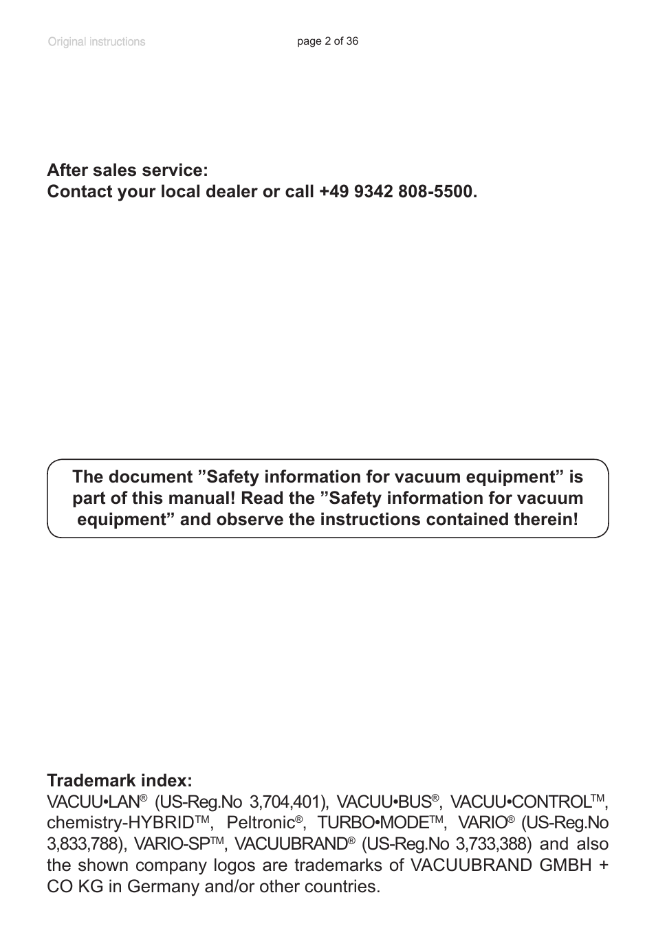 Vacuu•control, Chemistry-hybrid, Peltronic | Turbo•mode, Vario, Vacuubrand | VACUUBRAND VacuuHandControl VHCpro User Manual | Page 2 / 36