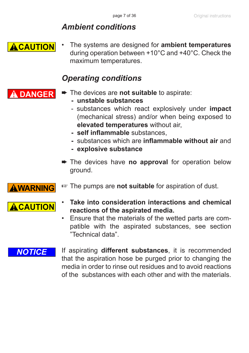 Ambient conditions, Operating conditions, Notice | VACUUBRAND VacuuHandControl VHCpro User Manual | Page 7 / 36