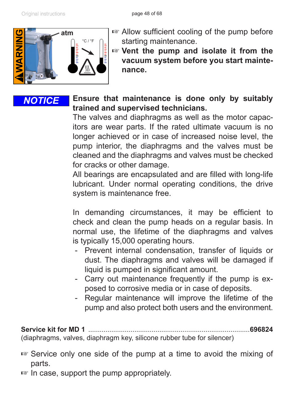 Notice | VACUUBRAND MD 1 VARIO-SP User Manual | Page 48 / 68