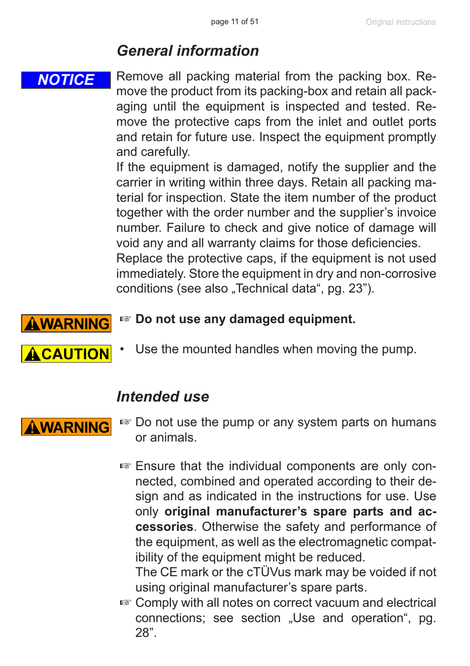 General information, Intended use, Notice | VACUUBRAND MV 10 User Manual | Page 11 / 51