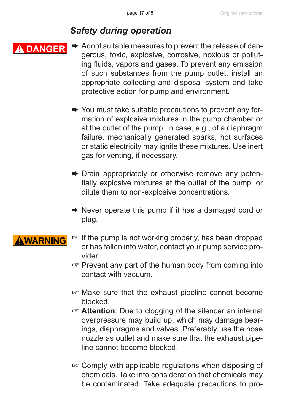 Safety during operation | VACUUBRAND MV 10 User Manual | Page 17 / 51