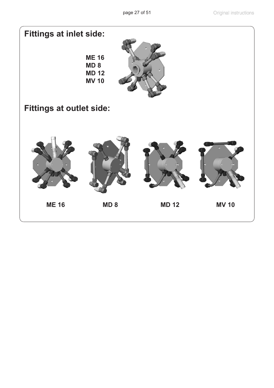 Fittings at inlet side: fittings at outlet side | VACUUBRAND MV 10 User Manual | Page 27 / 51