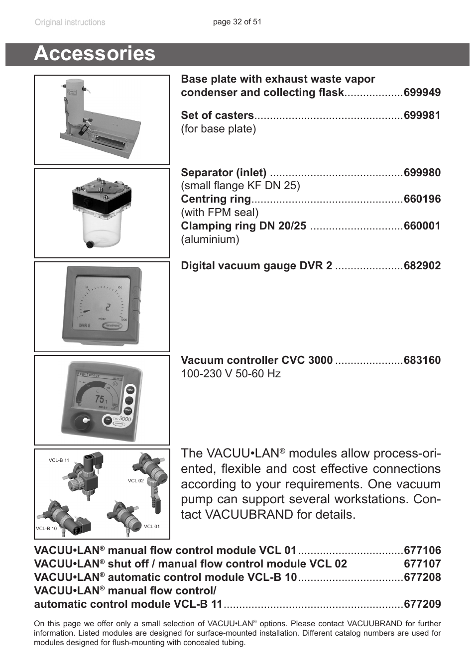 Accessories, The vacuu•lan | VACUUBRAND MV 10 User Manual | Page 32 / 51