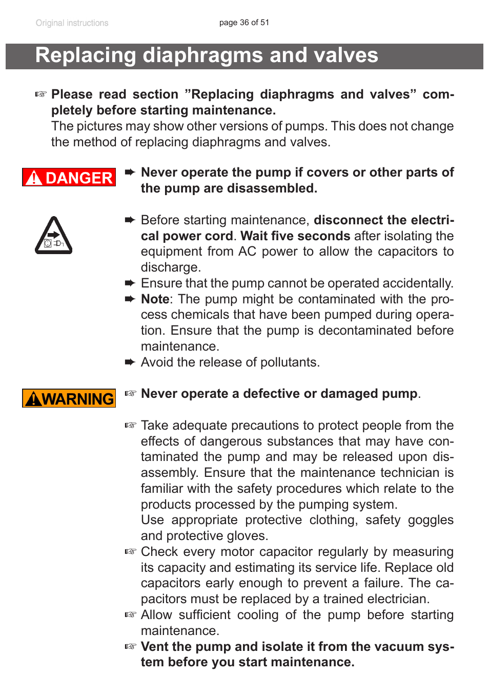 Replacing diaphragms and valves | VACUUBRAND MV 10 User Manual | Page 36 / 51