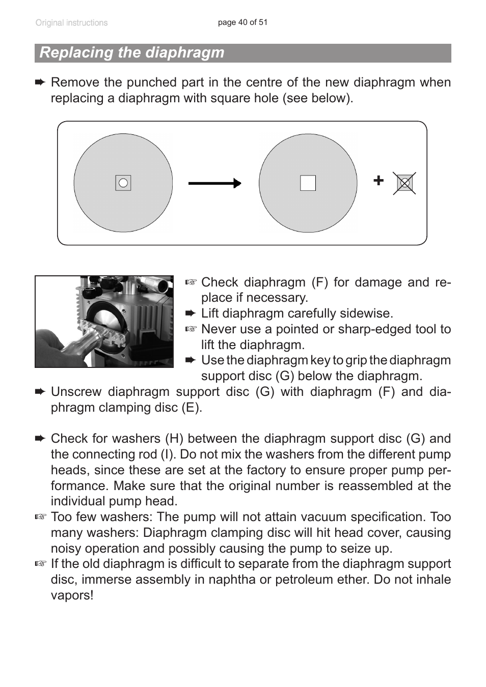 Replacing the diaphragm | VACUUBRAND MV 10 User Manual | Page 40 / 51