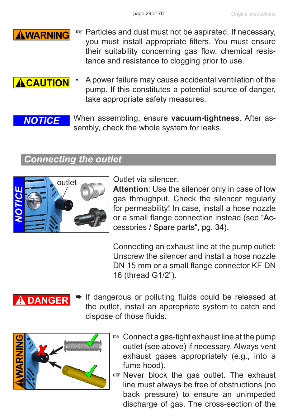 Connecting the outlet | VACUUBRAND MV 10 NT User Manual | Page 29 / 70