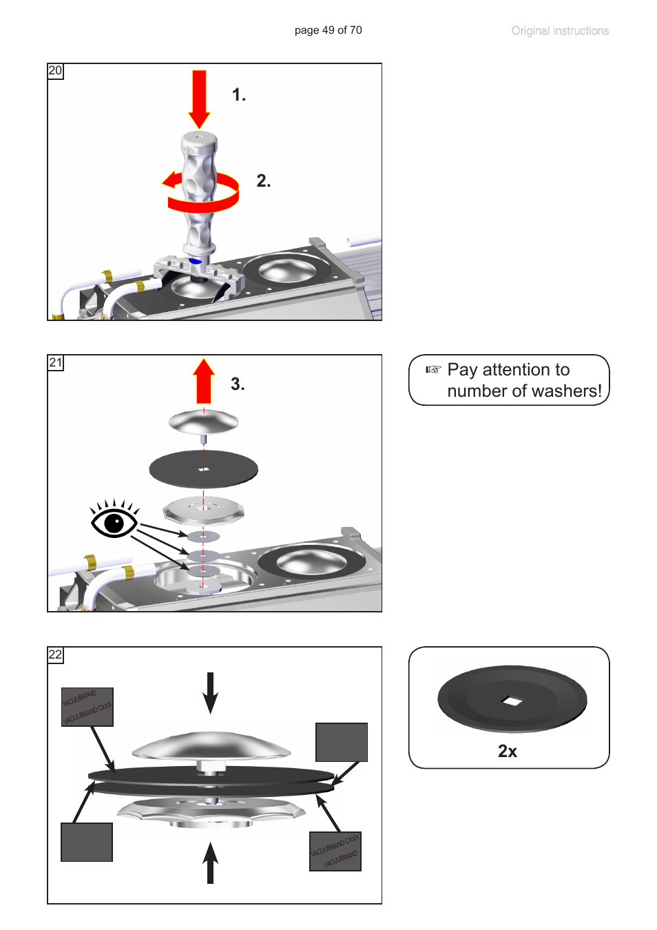 Pay attention to number of washers! 2x | VACUUBRAND MV 10 NT User Manual | Page 49 / 70