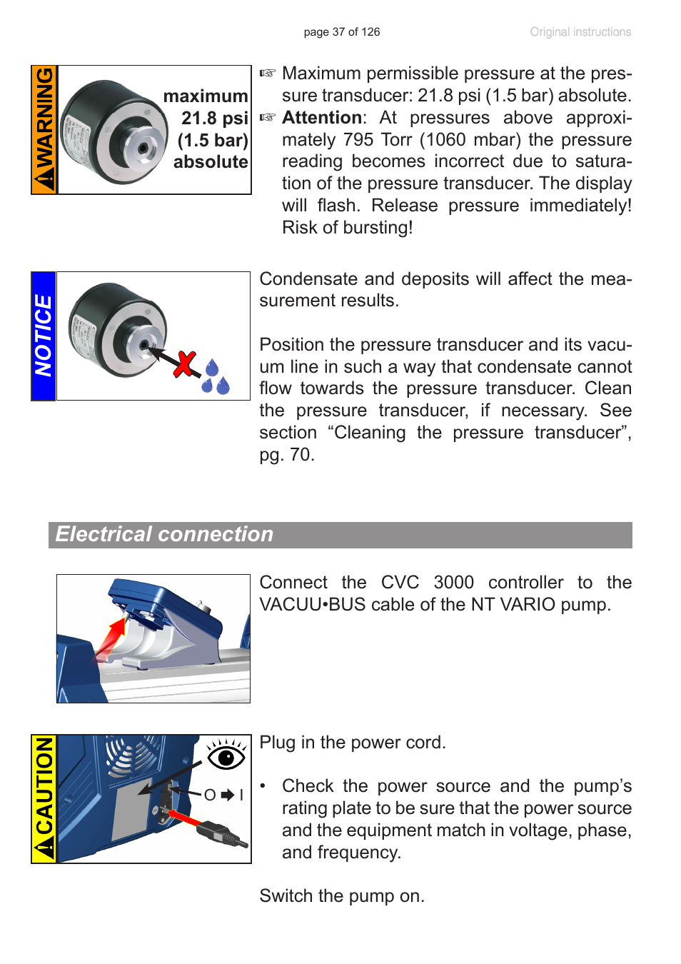 Electrical connection, Notice electrical connection | VACUUBRAND MV 10 NT VARIO User Manual | Page 37 / 126