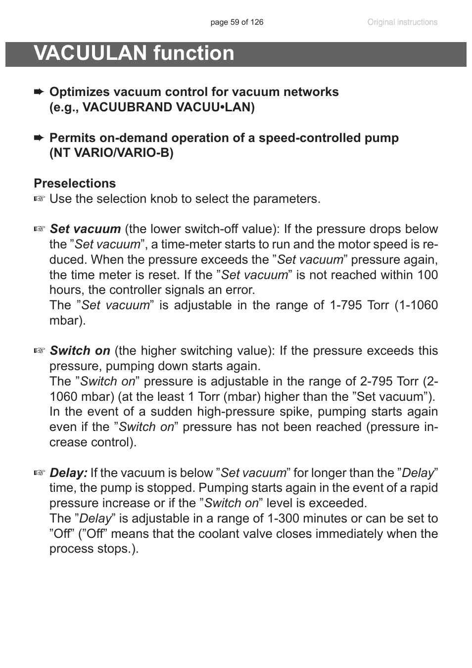 Vacuulan function | VACUUBRAND MV 10 NT VARIO User Manual | Page 59 / 126