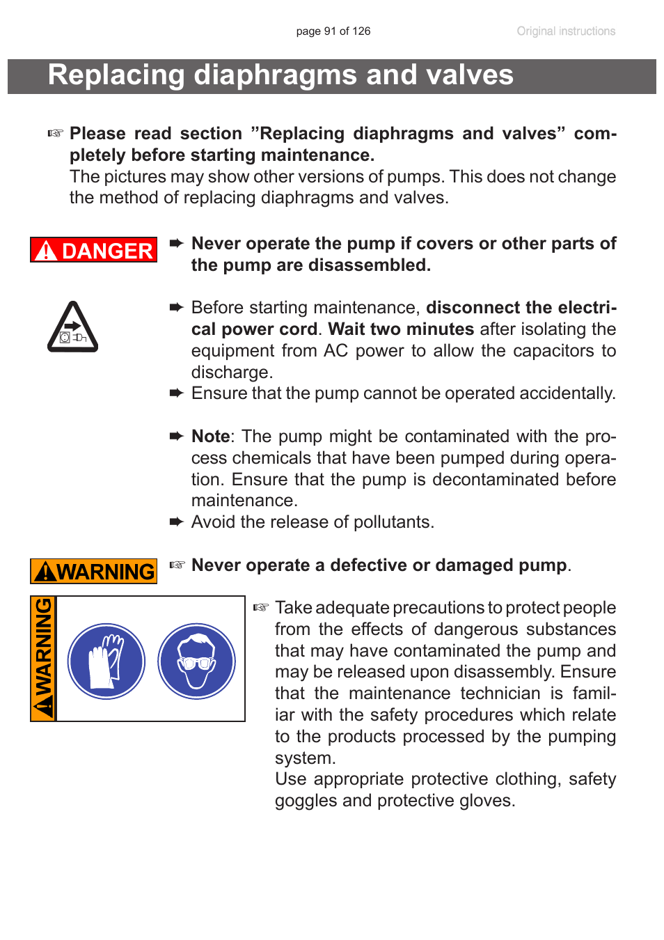 Replacing diaphragms and valves, See section “re, Placing diaphragms and valves”, pg. 91) | VACUUBRAND MV 10 NT VARIO User Manual | Page 91 / 126