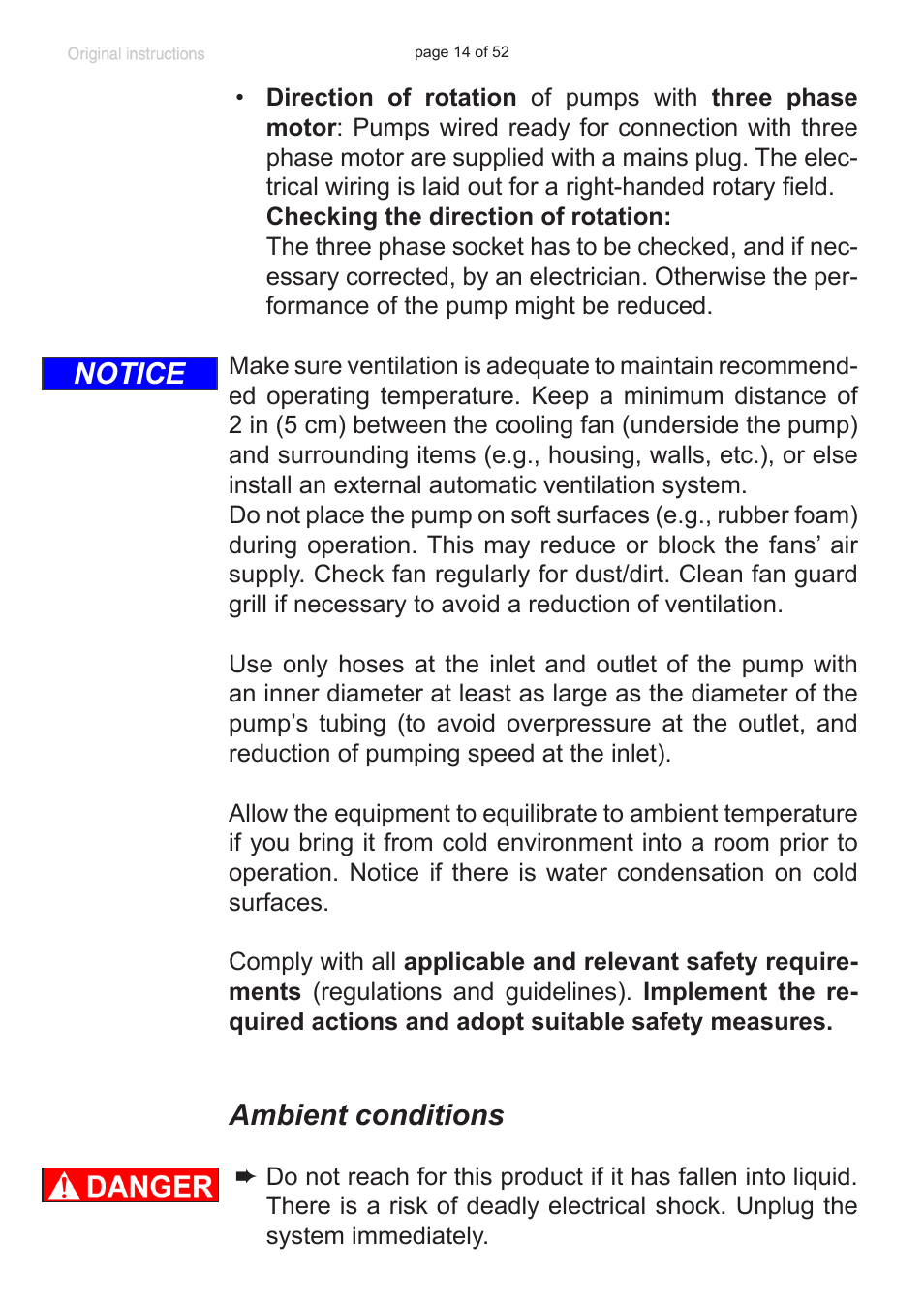 Ambient conditions, Notice | VACUUBRAND MZ 8C User Manual | Page 14 / 52