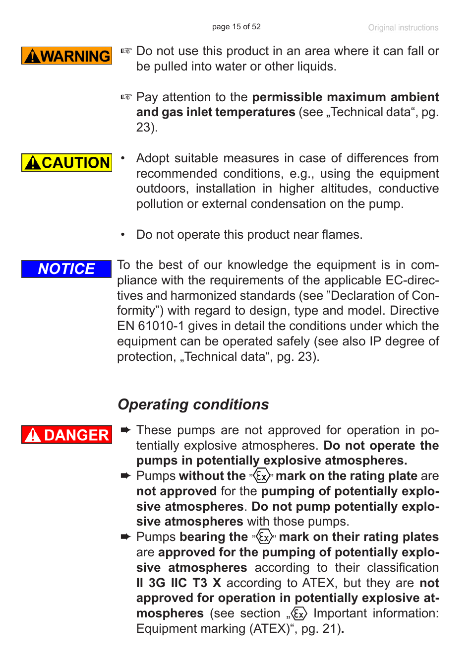 Operating conditions, Notice | VACUUBRAND MZ 8C User Manual | Page 15 / 52