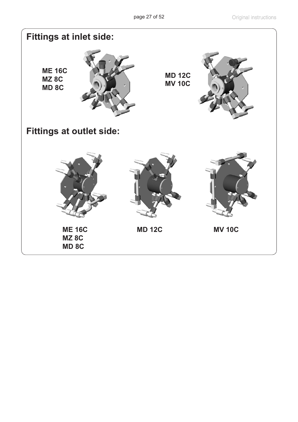 Fittings at inlet side: fittings at outlet side | VACUUBRAND MZ 8C User Manual | Page 27 / 52