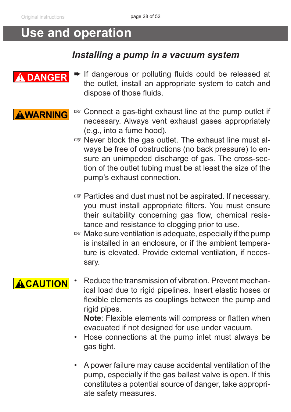 Use and operation, Installing a pump in a vacuum system | VACUUBRAND MZ 8C User Manual | Page 28 / 52