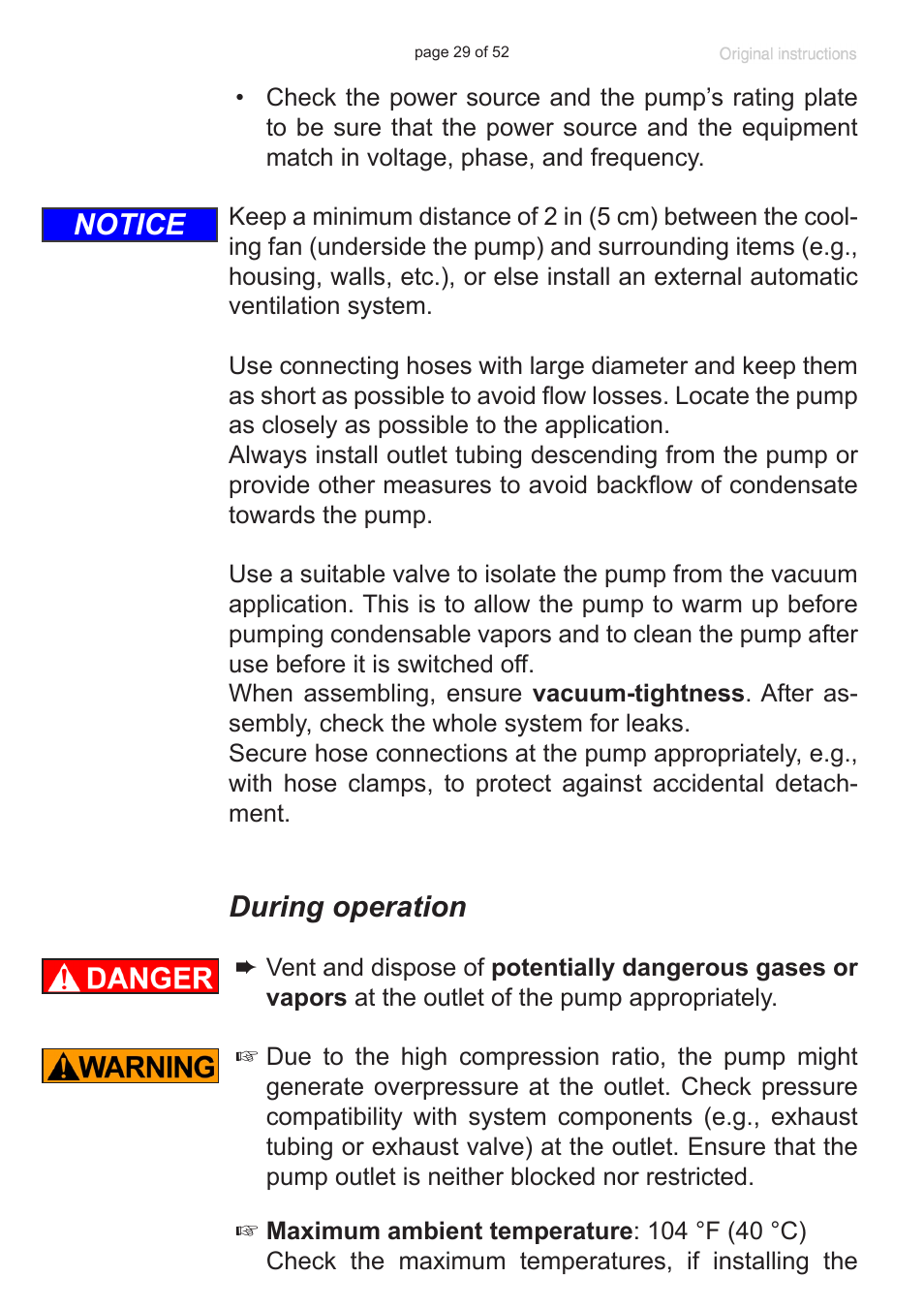 During operation, Notice | VACUUBRAND MZ 8C User Manual | Page 29 / 52