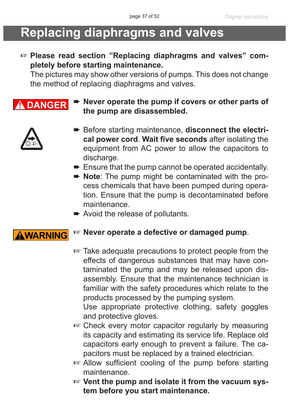 Replacing diaphragms and valves | VACUUBRAND MZ 8C User Manual | Page 37 / 52