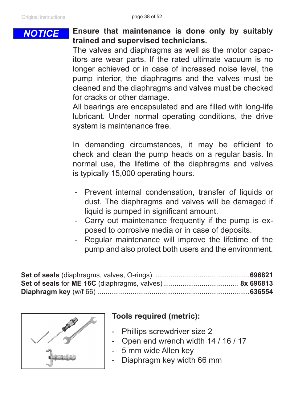 Notice | VACUUBRAND MZ 8C User Manual | Page 38 / 52