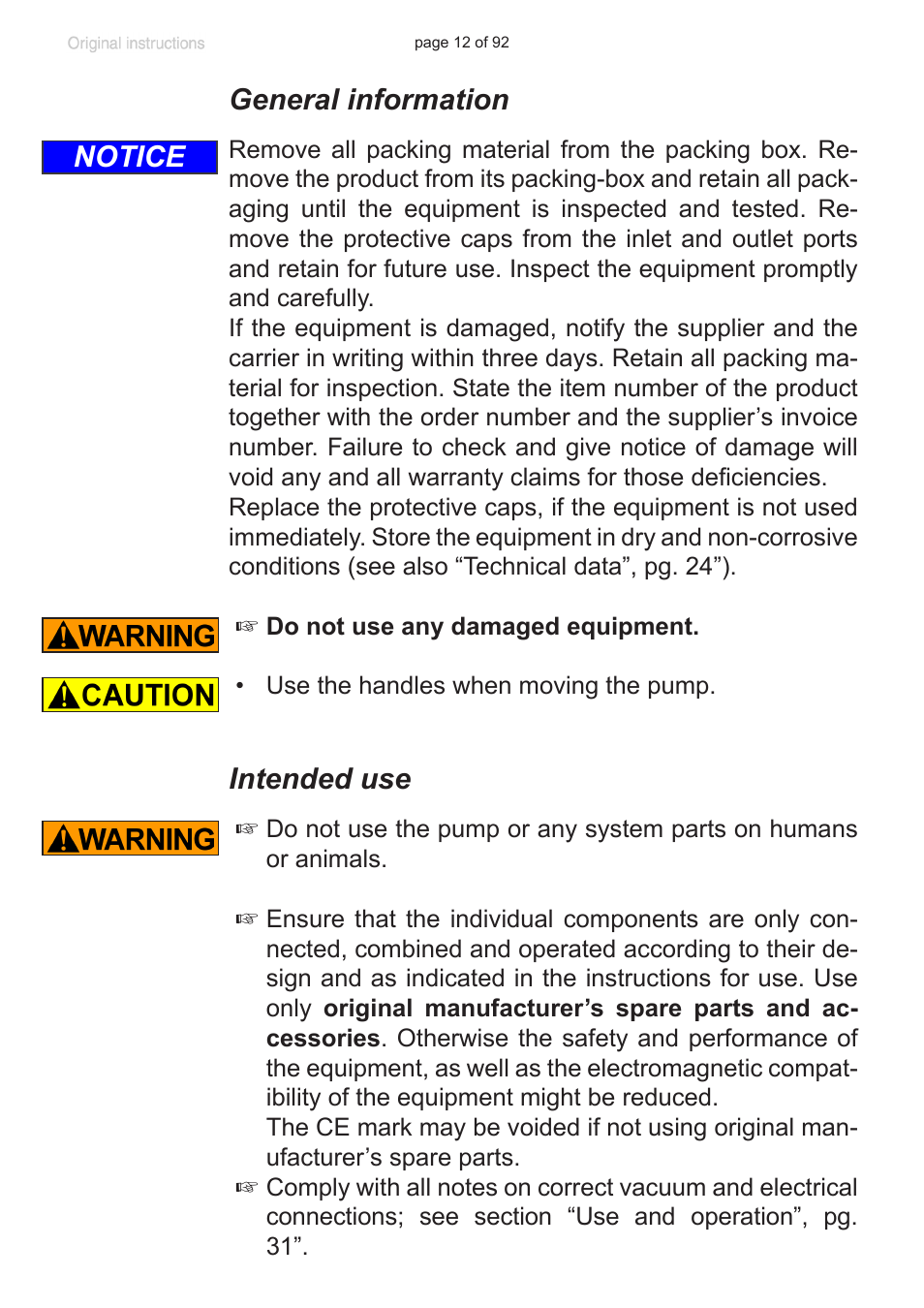 General information, Intended use, Notice | VACUUBRAND MV 10C NT + EK User Manual | Page 12 / 92