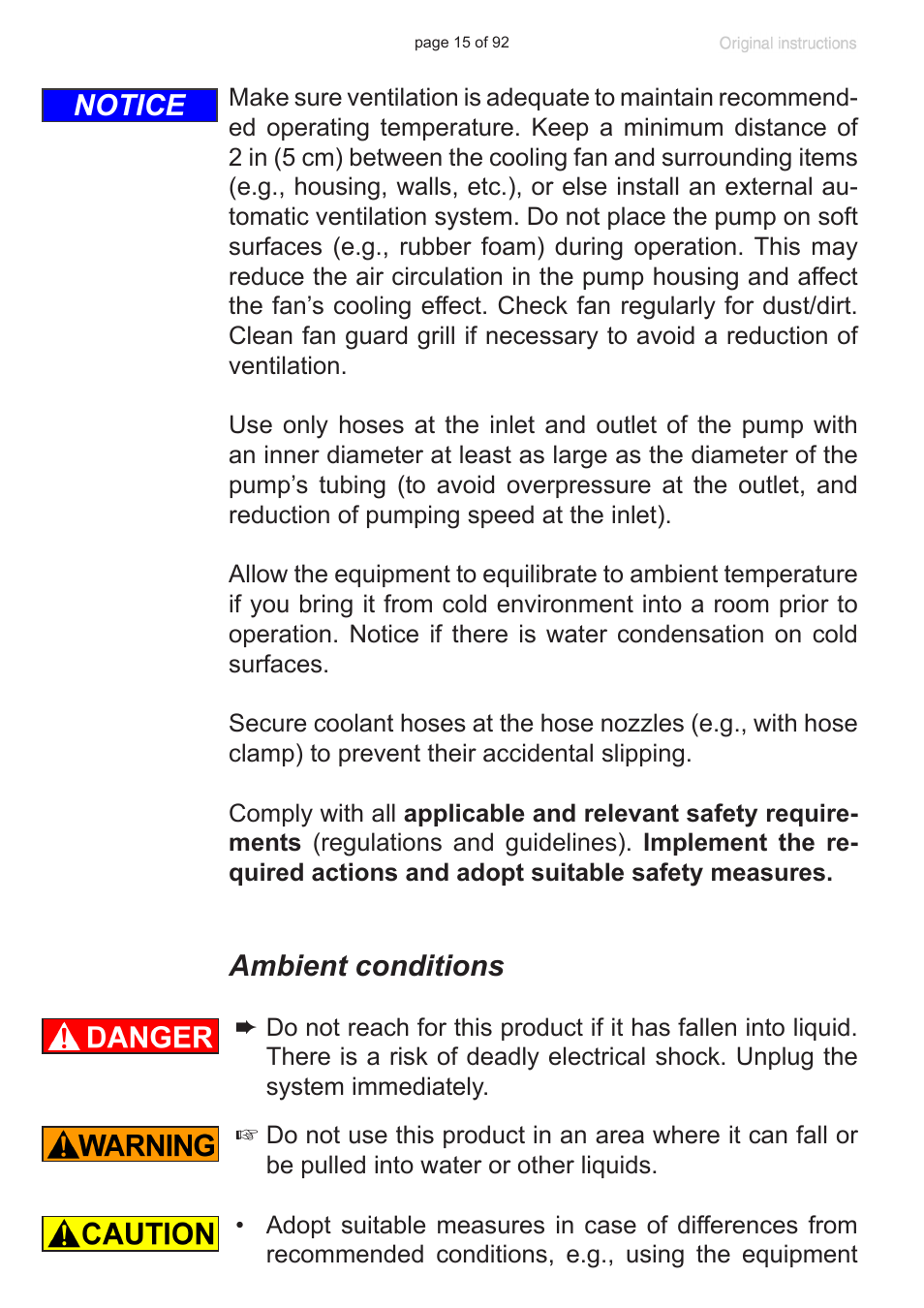 Ambient conditions, Notice | VACUUBRAND MV 10C NT + EK User Manual | Page 15 / 92