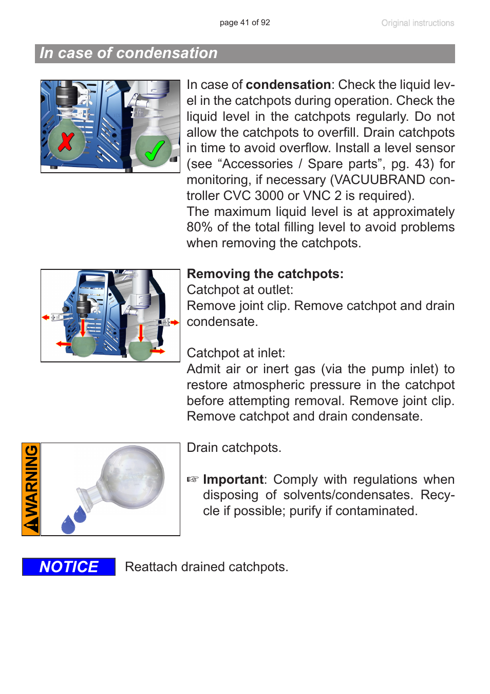 In case of condensation, Notice | VACUUBRAND MV 10C NT + EK User Manual | Page 41 / 92