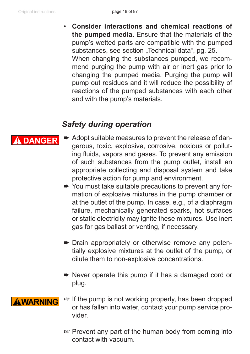 Safety during operation | VACUUBRAND MD 1C VARIO-SP User Manual | Page 18 / 87