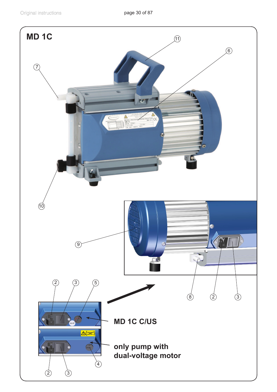 Md 1c, Md 1c c/us only pump with dual-voltage motor | VACUUBRAND MD 1C VARIO-SP User Manual | Page 30 / 87