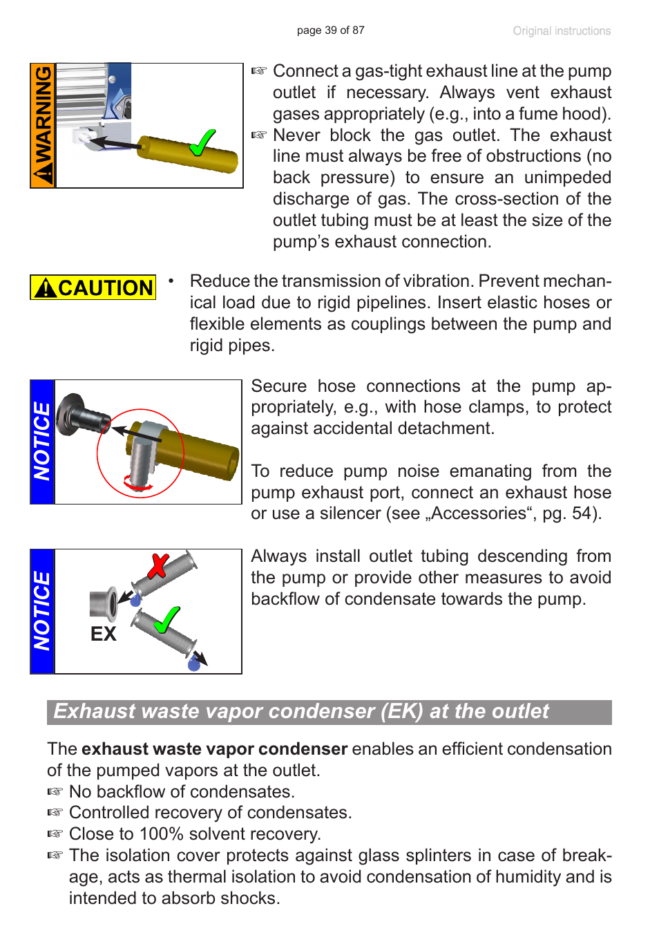 Exhaust waste vapor condenser (ek) at the outlet | VACUUBRAND MD 1C VARIO-SP User Manual | Page 39 / 87