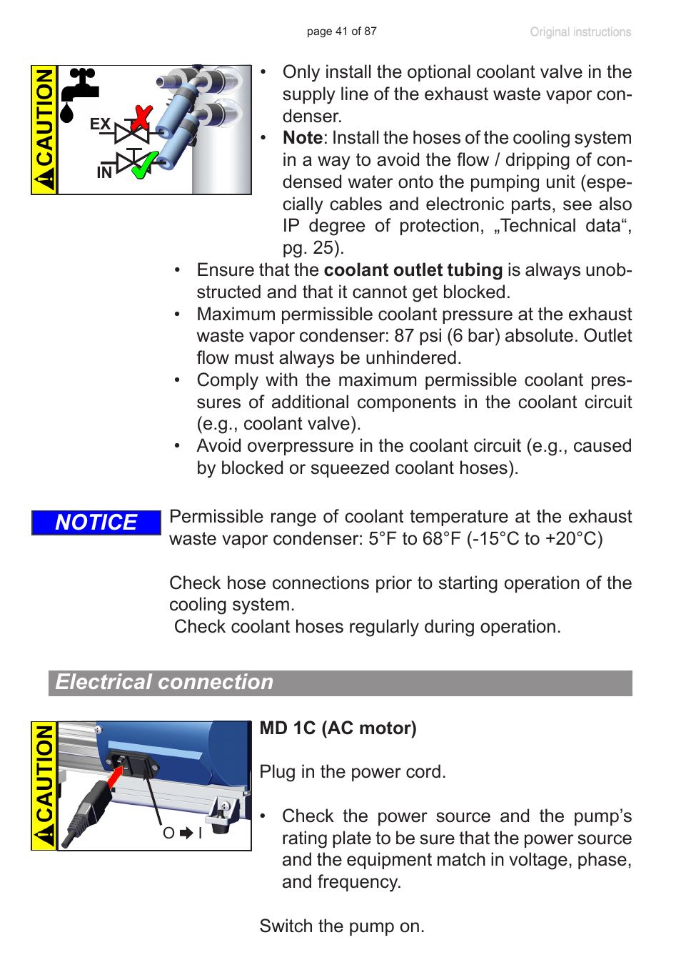 Electrical connection, Notice | VACUUBRAND MD 1C VARIO-SP User Manual | Page 41 / 87