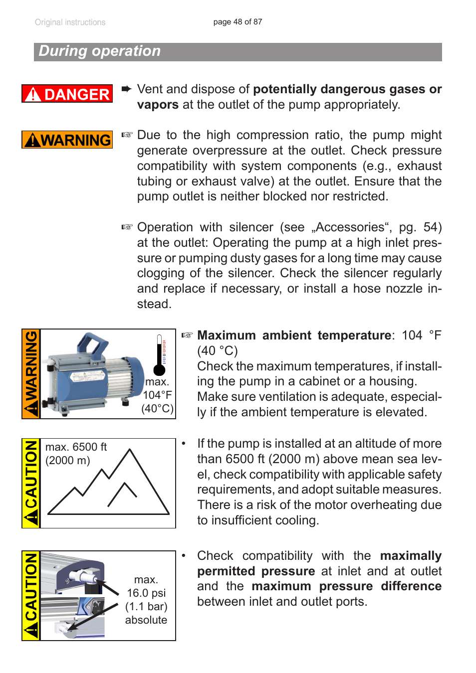 During operation | VACUUBRAND MD 1C VARIO-SP User Manual | Page 48 / 87