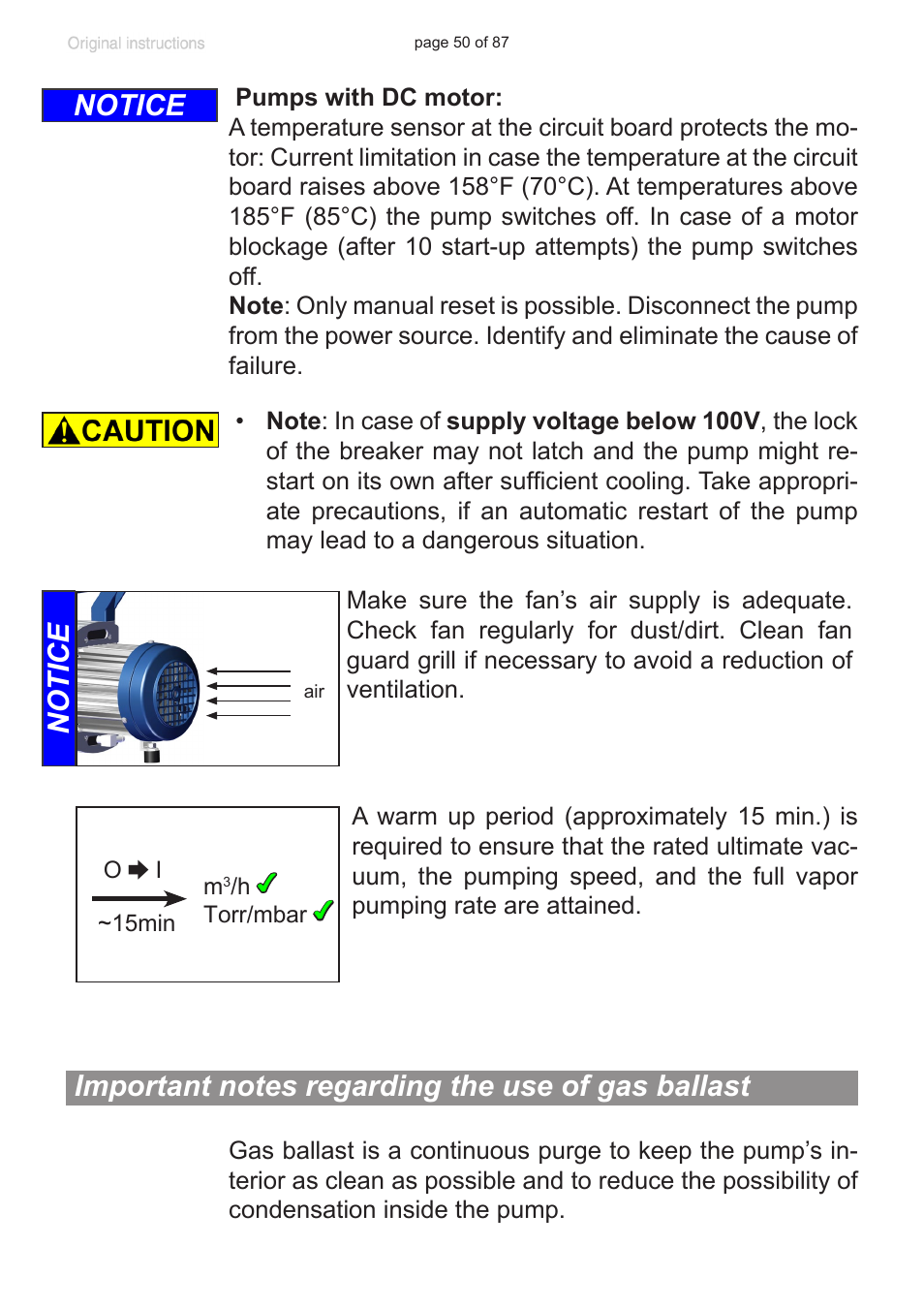 Important notes regarding the use of gas ballast, Notice | VACUUBRAND MD 1C VARIO-SP User Manual | Page 50 / 87