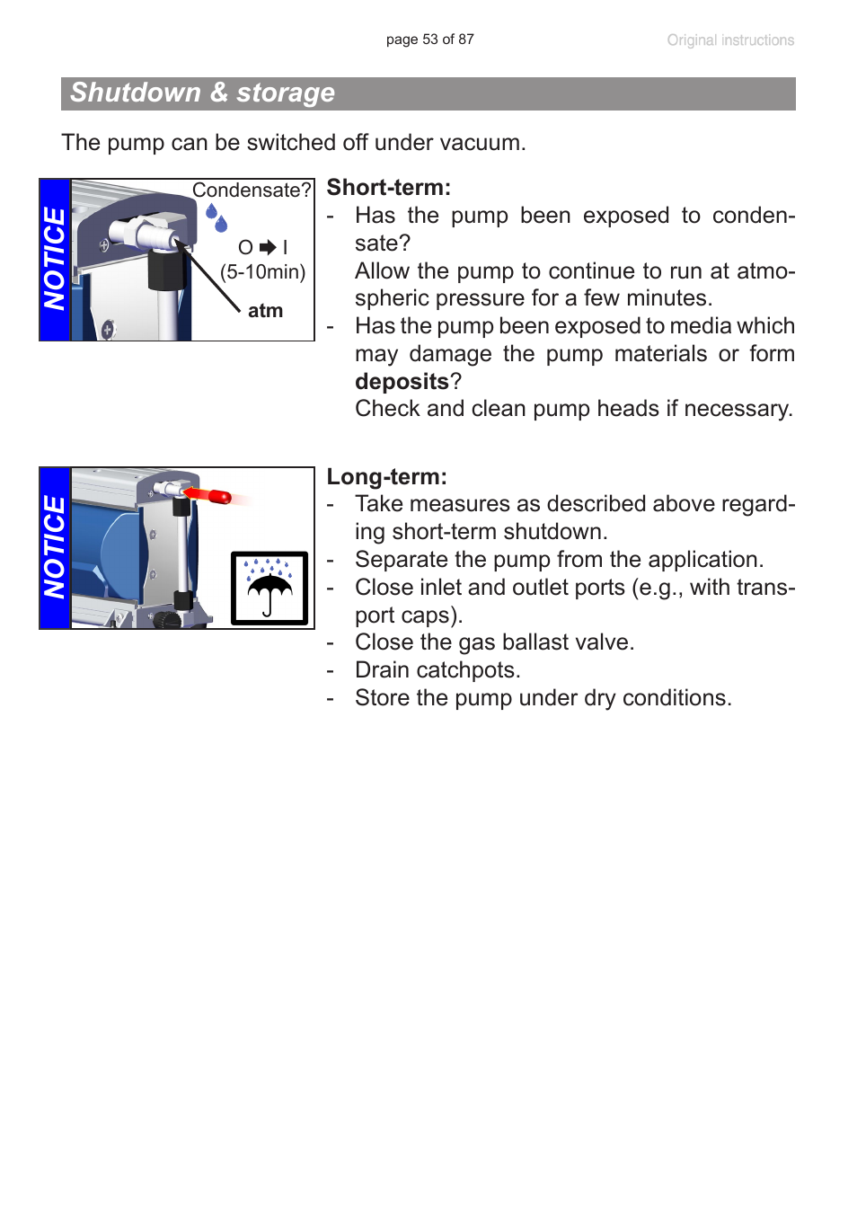 Shutdown & storage, Notice | VACUUBRAND MD 1C VARIO-SP User Manual | Page 53 / 87