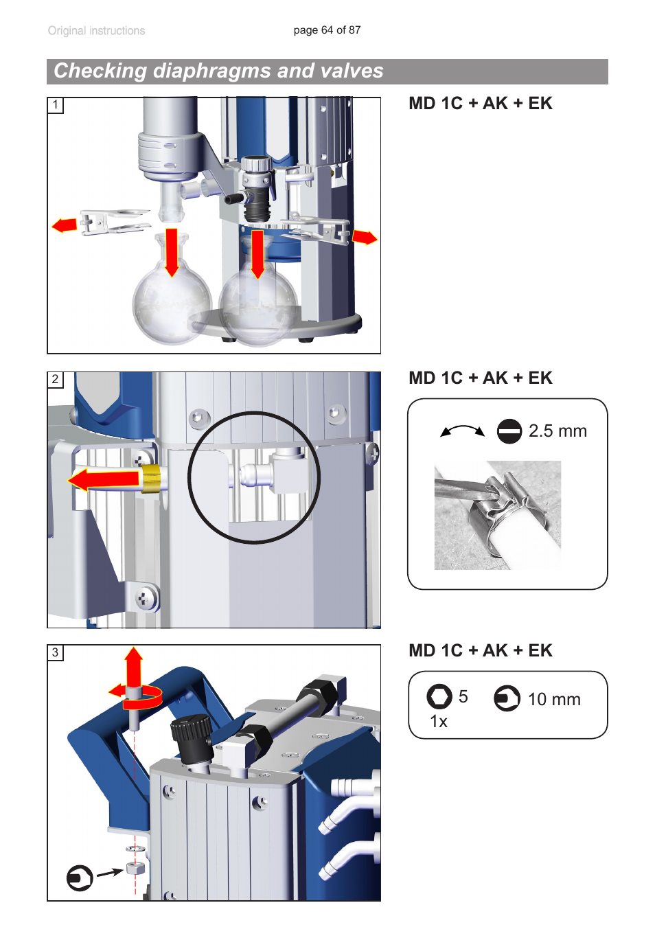 Checking diaphragms and valves | VACUUBRAND MD 1C VARIO-SP User Manual | Page 64 / 87