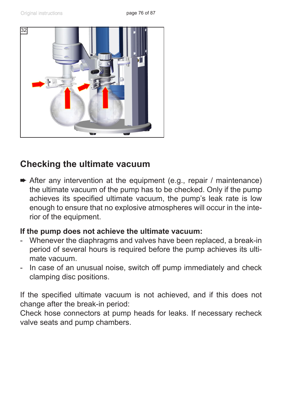 Checking the ultimate vacuum | VACUUBRAND MD 1C VARIO-SP User Manual | Page 76 / 87