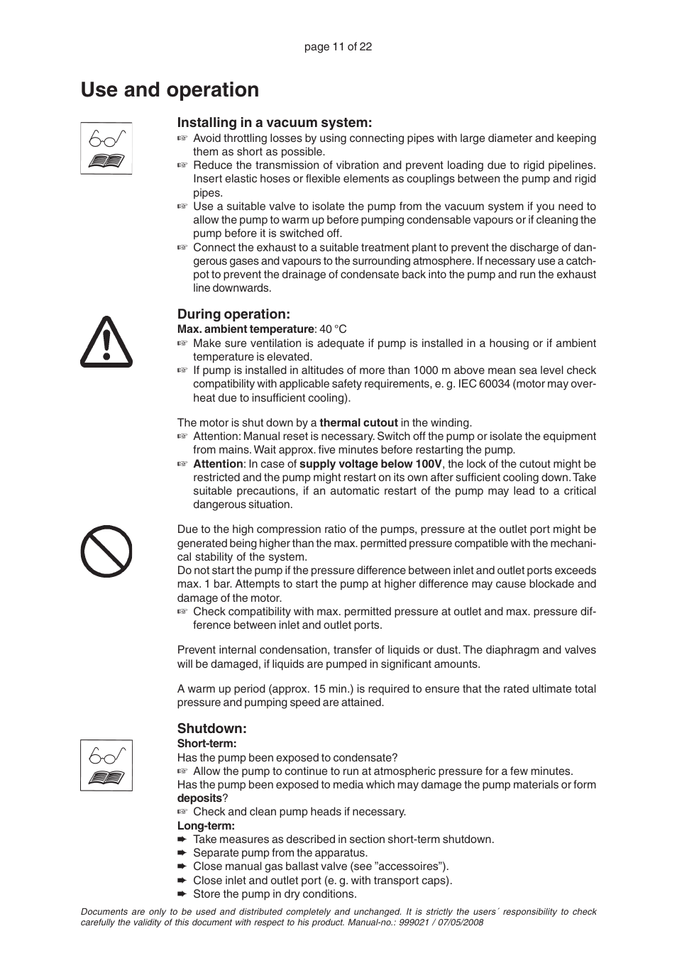 Use and operation | VACUUBRAND MZ 4 User Manual | Page 11 / 22